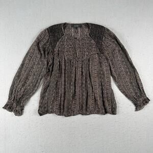 Isabel‎ Marant Blouse 42 Sheer Peasant Boho Wita Smocked Silk Top Prairie